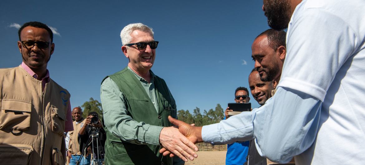 The UN High Commissioner for Refugees, Filippo Grandi, visits Eritrean refugees displaced by war in the Tigray region of Ethiopia.